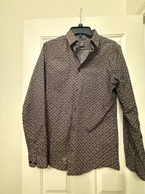 H&M Men's Patterned Button-Up Shirt - Black and Tan